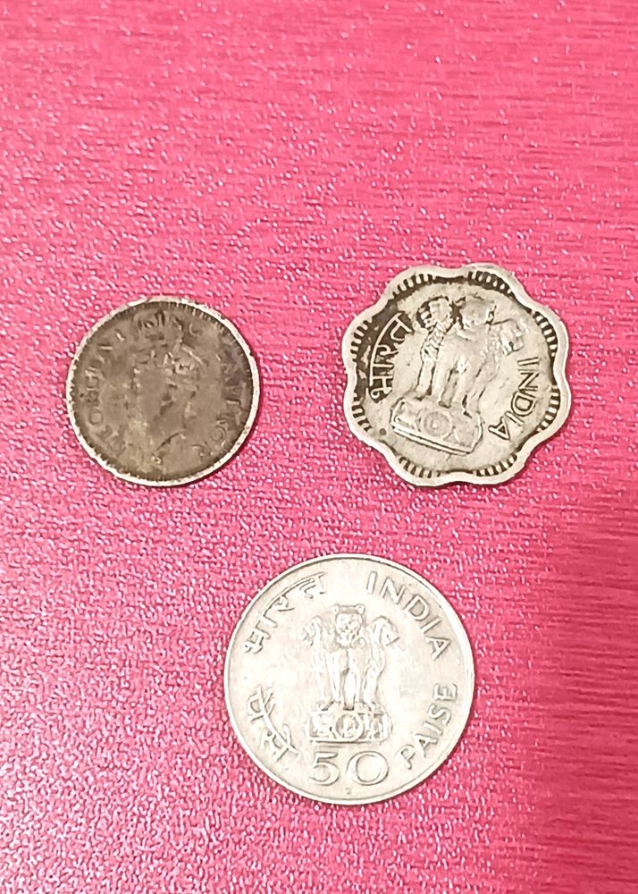 Old Coins 50 Paisa, 10 Paisa,1/4 Rupee Georglvi