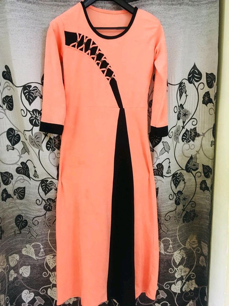 Long Peach Gown For Fomal Parties