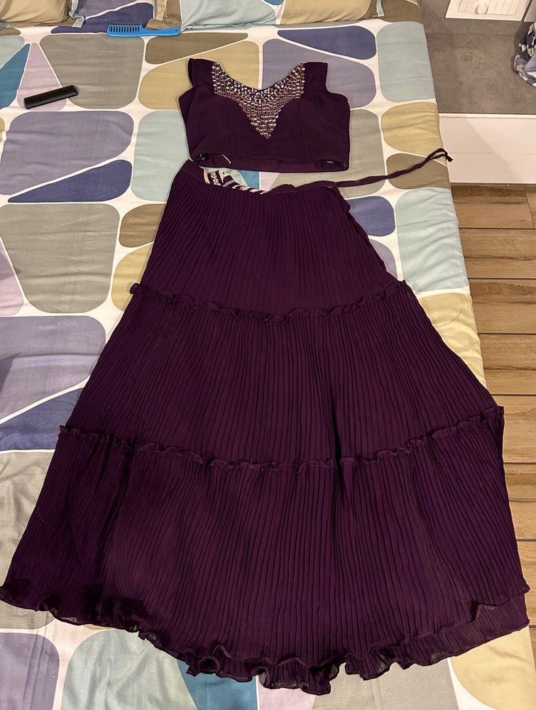 Three Piece - Purple Skirt And Blouse With Shrug