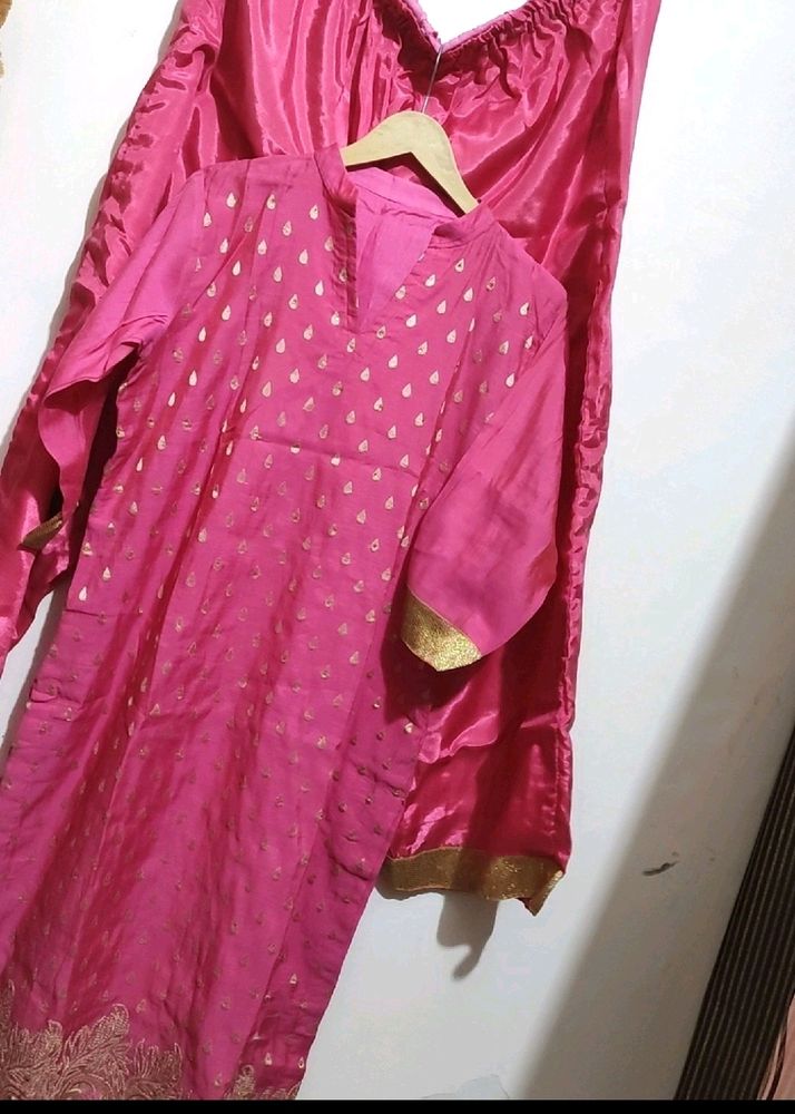 Rose Pink Plazo Suit With Dupatta For 40 Bust