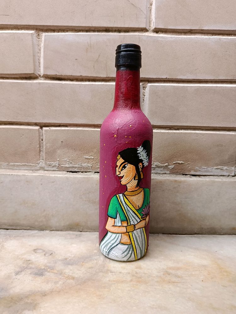 Handpainted Women Art On Glass Bottle