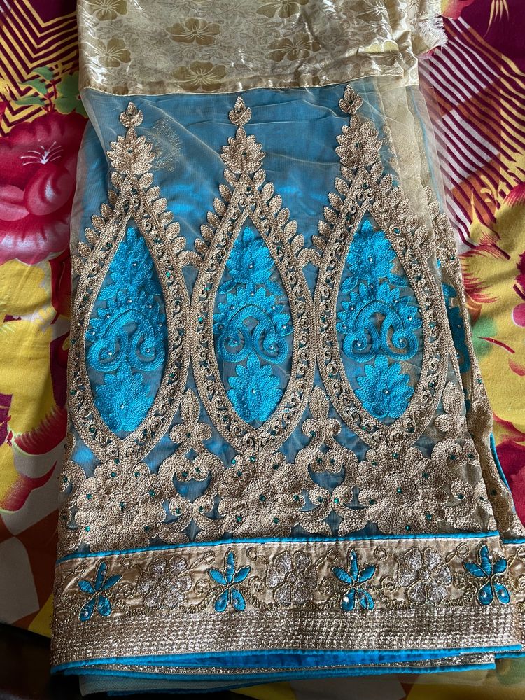 Heavy Blue Beige Saree