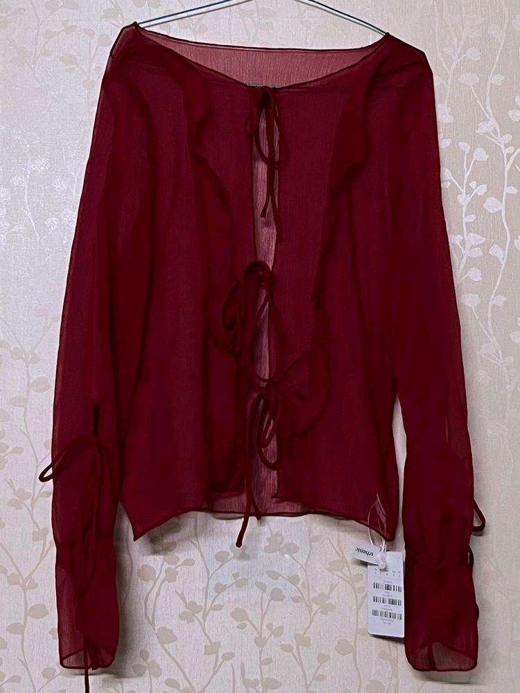 Urbanic Red Ruffle Placket Blouse - New With Tags