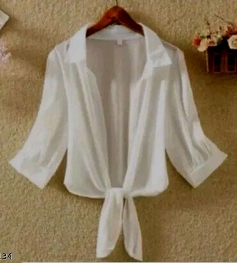 White Colour Cotton Node Shrug Jacket