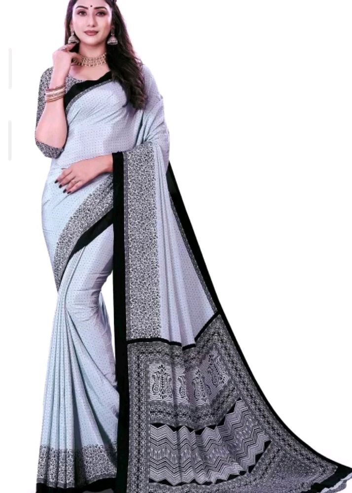 Crepe saree With Unstitched Blouse Piece Attached