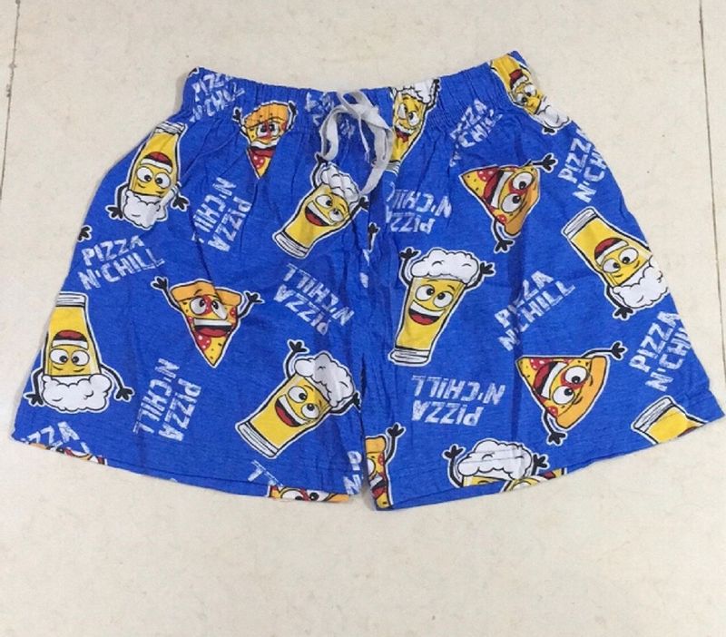 Women’s Shorts Pizza N Chill Print Blue Colour