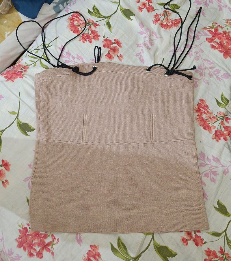 Beige Tube Top With Double Strips(Never Worn)