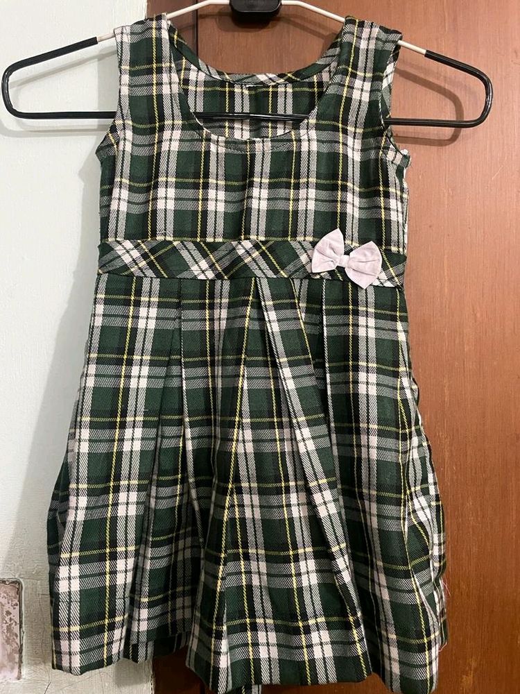 Checked Frock with Concealed Zipper, Green