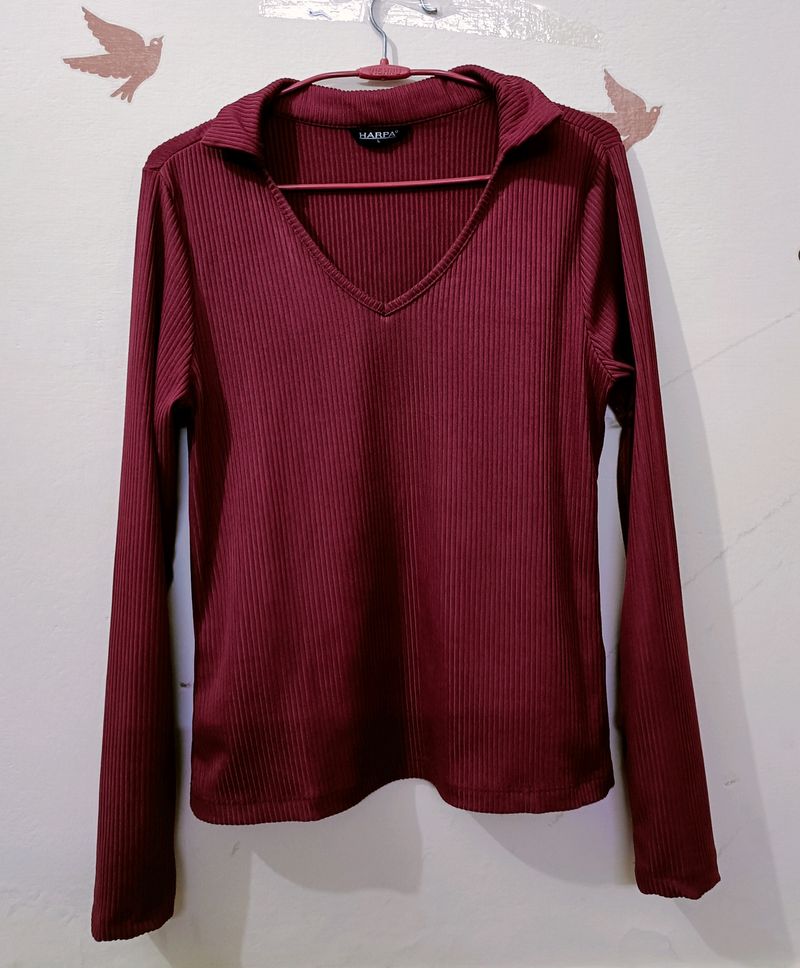 Ribbed Lining Maroon Top