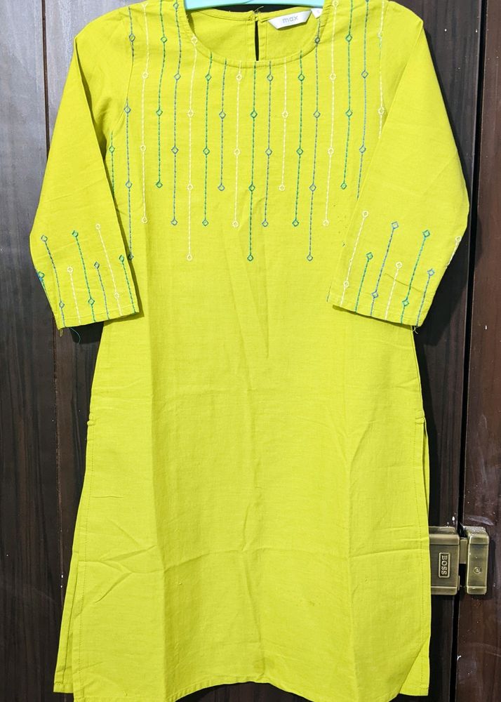 Lime Green Embroidered Kurti