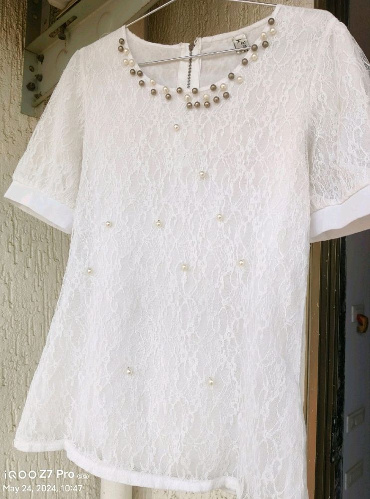 White Lace And Pearl Top