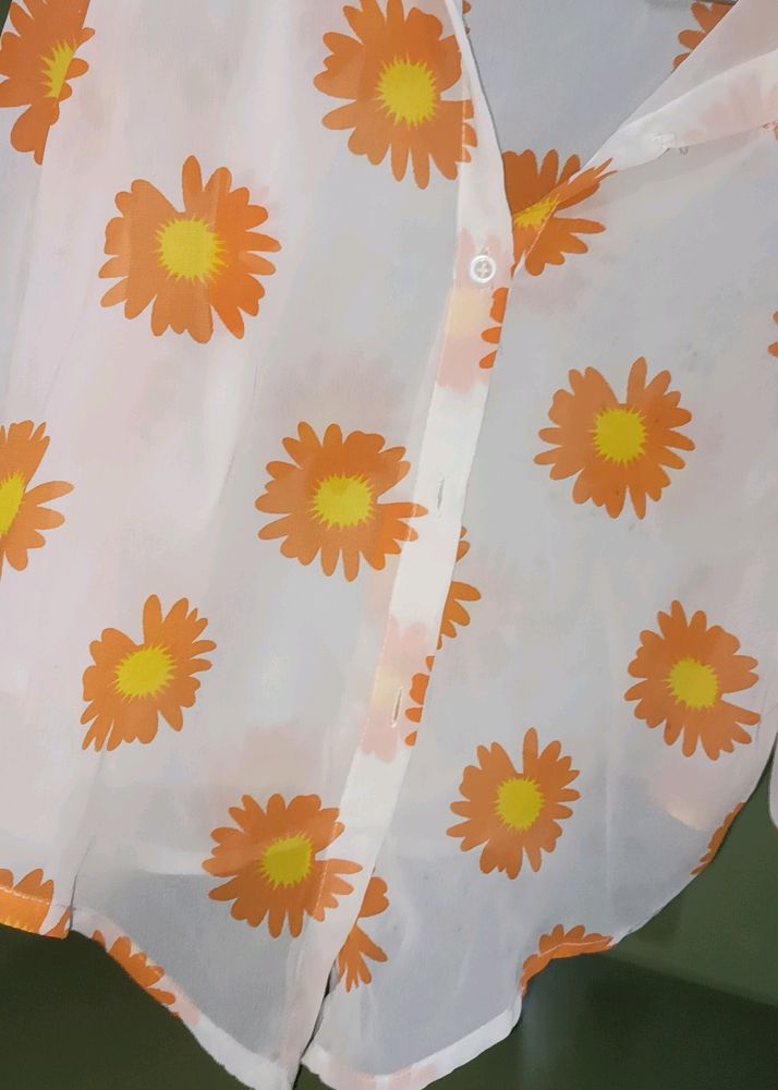 White Shirt With Orange Daisy