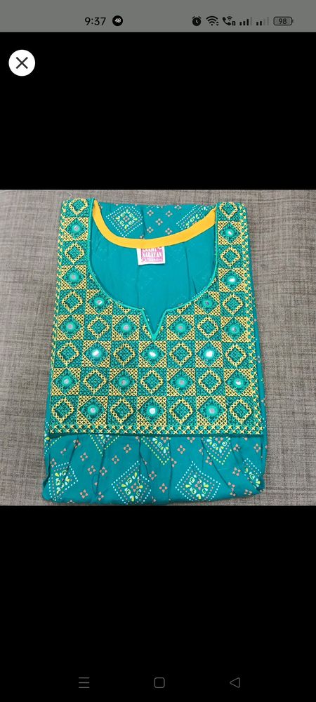 combo of rama green and yellow cotton gown with Beautiful embroidery