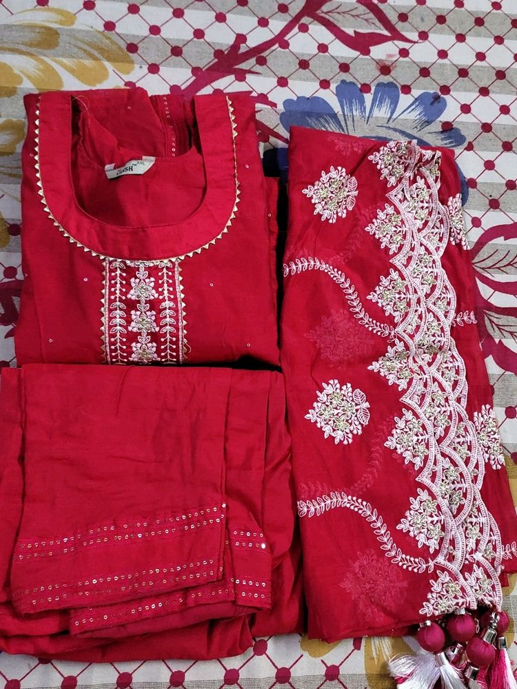 Tomato Red Straight Kurta With Trouser.