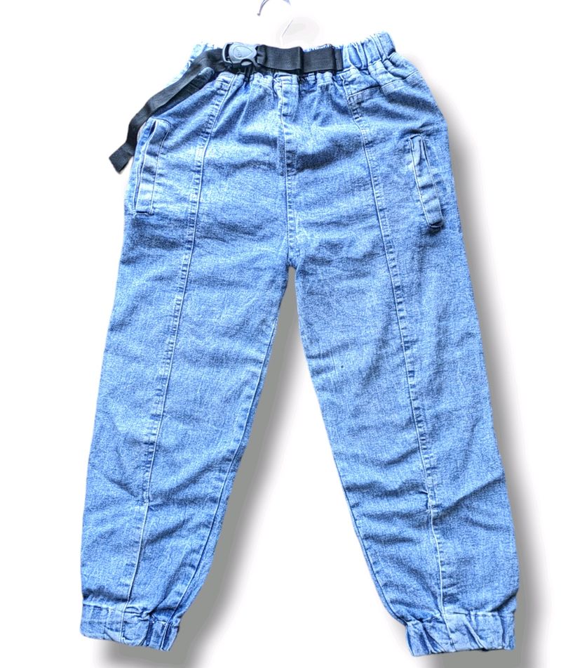 Denim Joggers With Belt