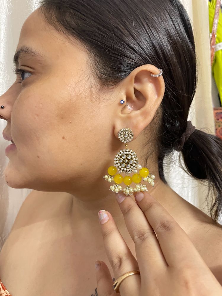 Yellow Kundan Earring