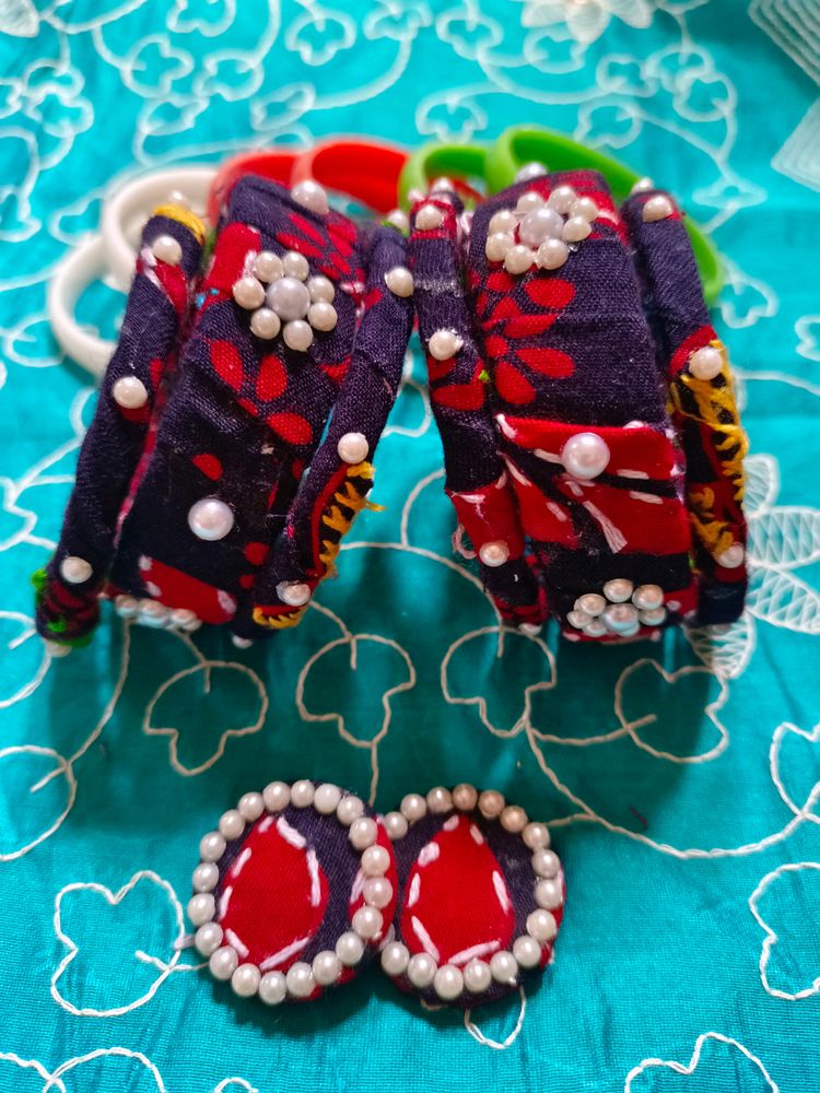 Handmade Fabric Bangles With Ear Studs