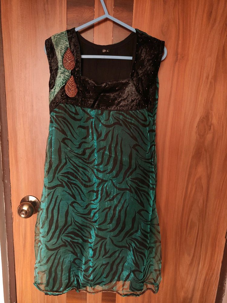 Green And Black Embroidered Dress (Women)