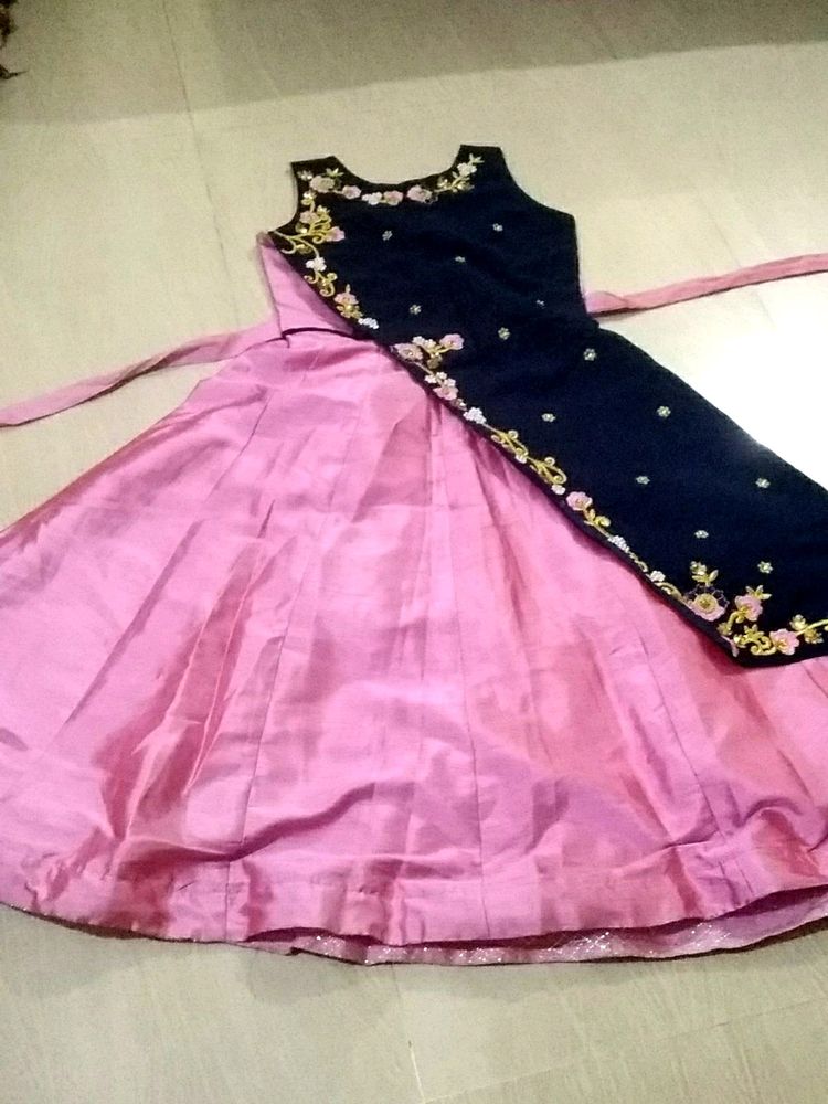 Pink And Navyblue Gown .