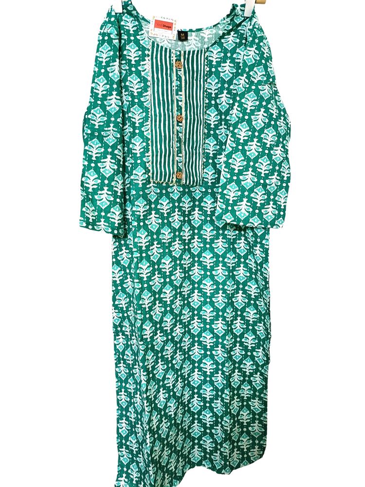 Pure Cotton Kurta Pant Set Green Color