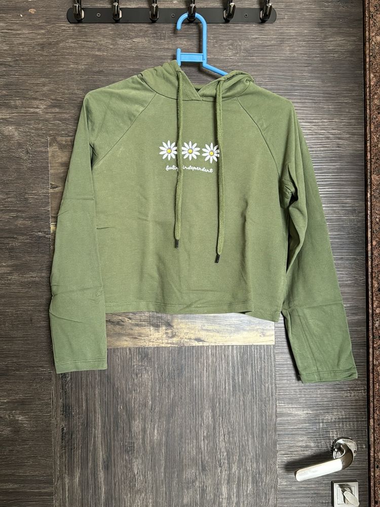 Green Cropped Hoodie