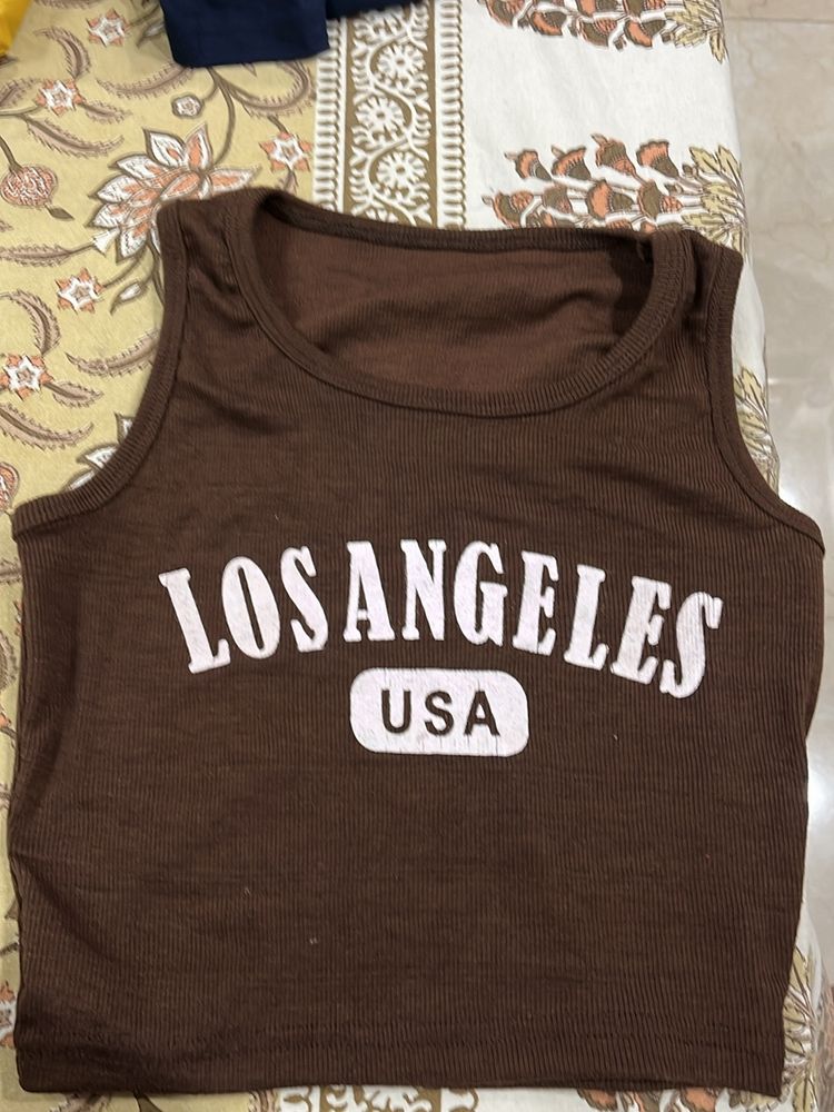 Brown Los Angeles Crop Tank Top