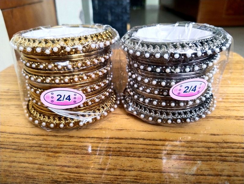 ♥️Offer♥️2 Sets Metal Pearl Bangles