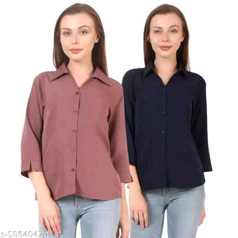 Trendy Formal Women Girls Shirts Lavender and Navy