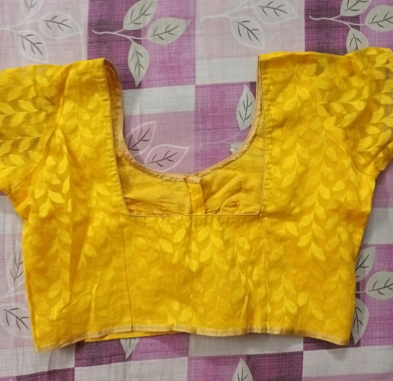 Yellow Color Net Blouse Square Neck New Unused