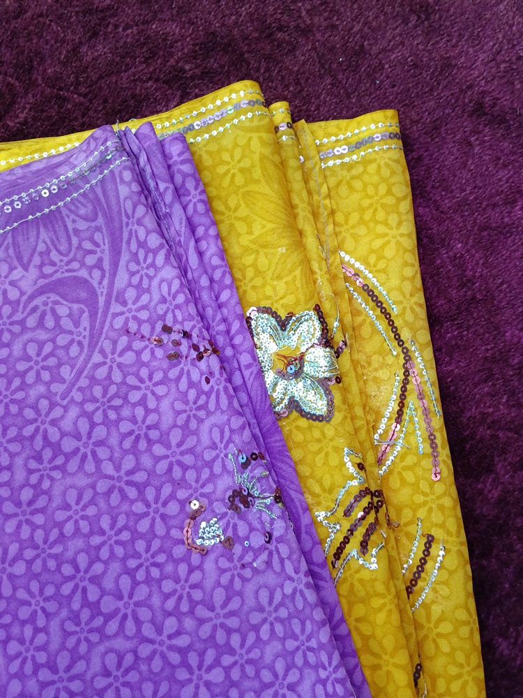 Yellow And Violet Georgette Saree