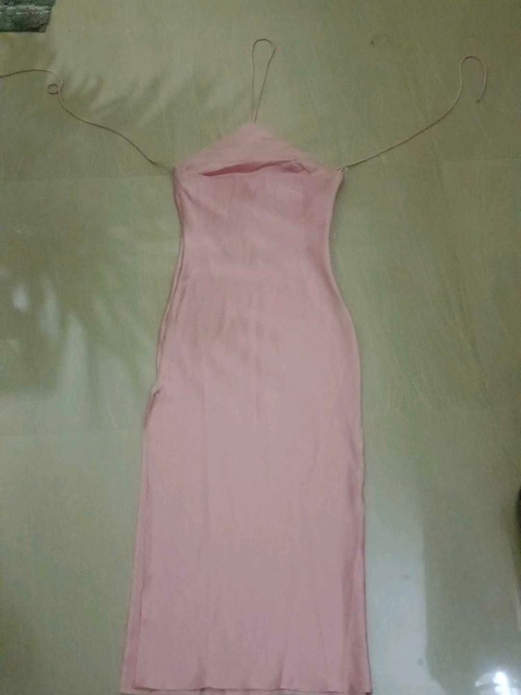 Peach Colour Silk Backless Dress.