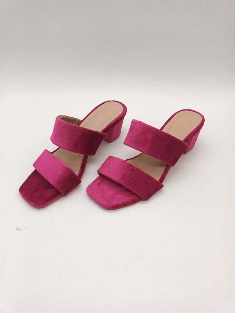 Magenta Velvet Block Heels 2 Inches.