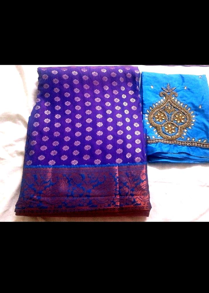 New Stunning Blue Semi Venkatagiri Pattu Saree