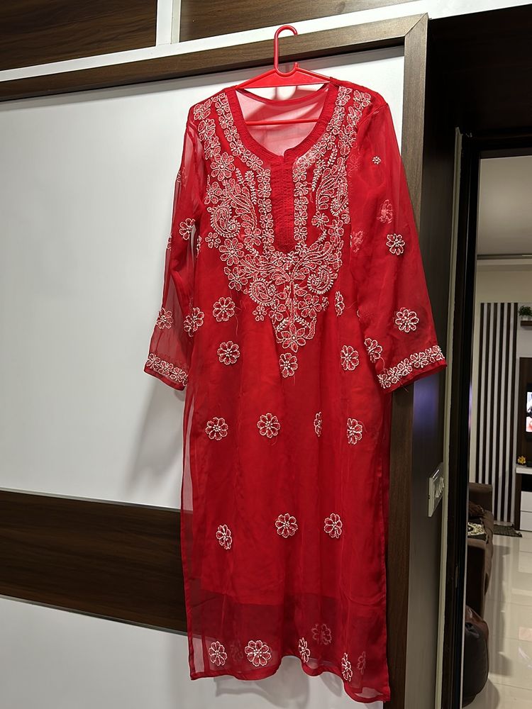 Red Embroidery Kurta