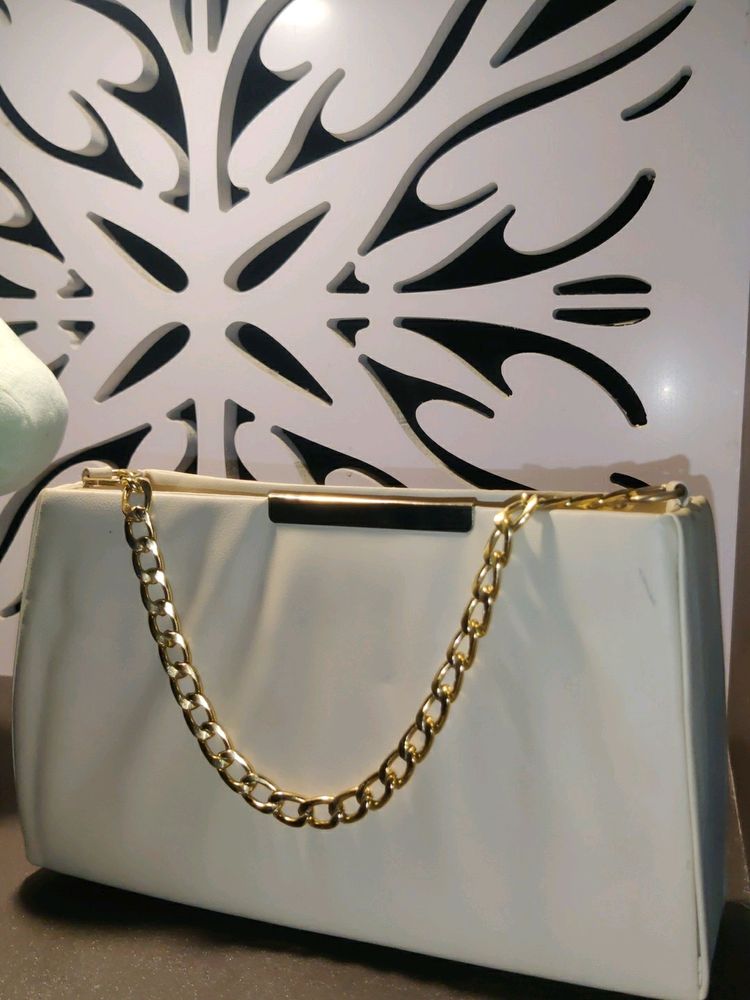 White And Beige Sling Bag