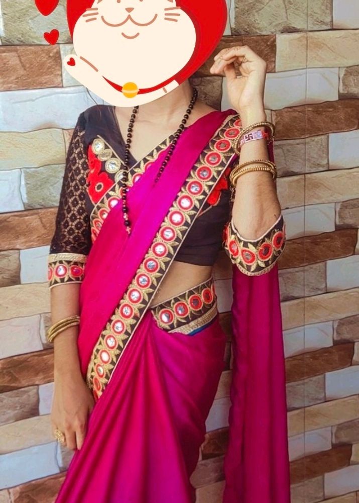 Saree With Embroidery Work Stiched Blouse