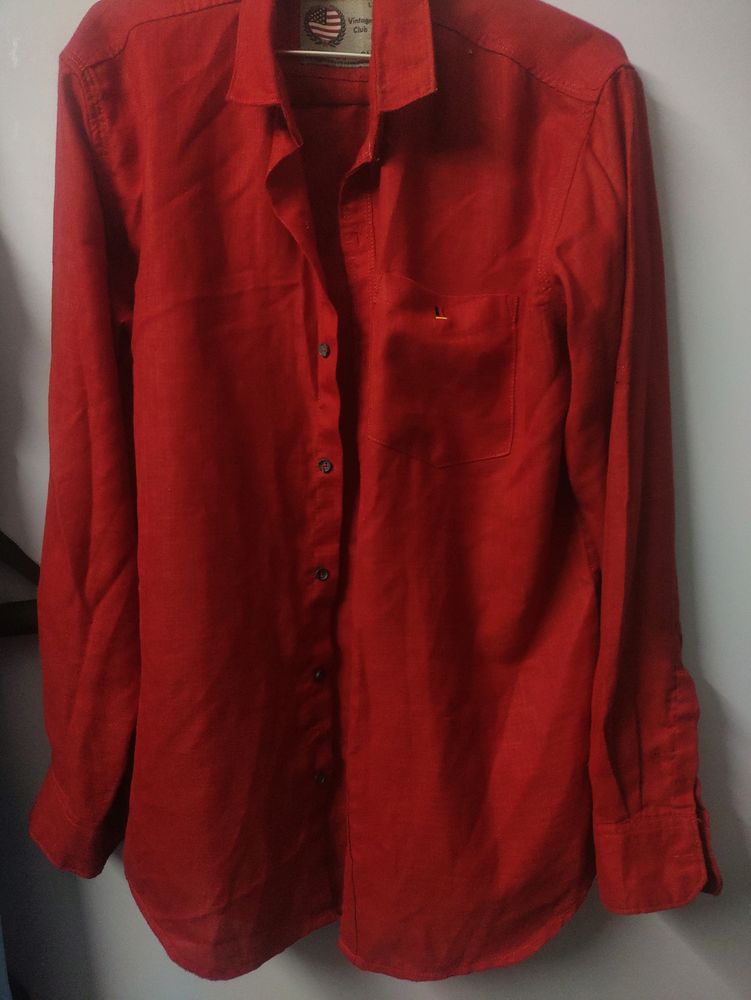 100% Premium Cotton Linen Red Fullsleeve Shirt