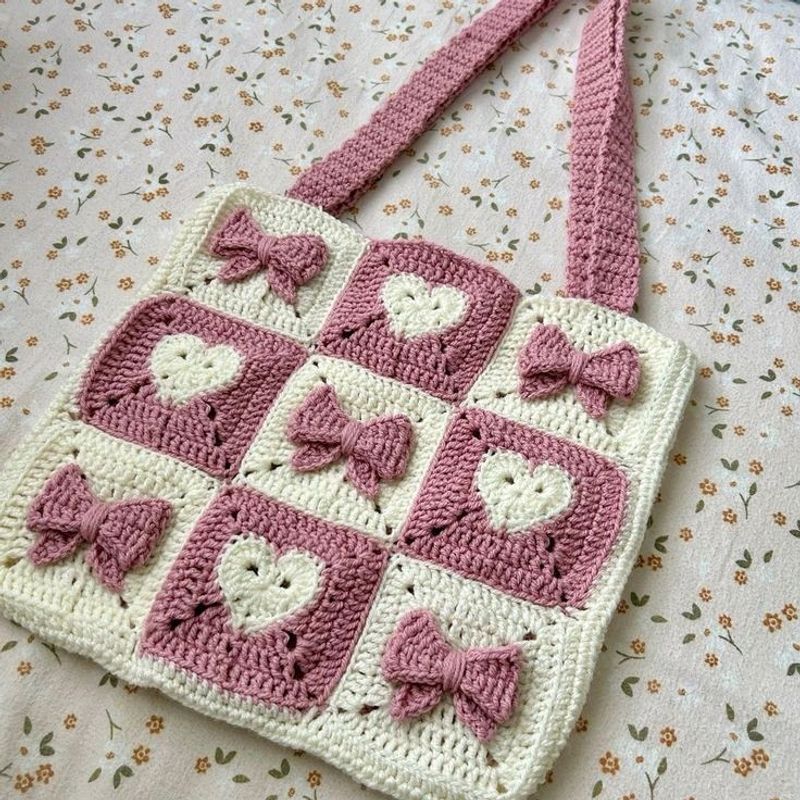 Bow Heart Pink White Tote Bag