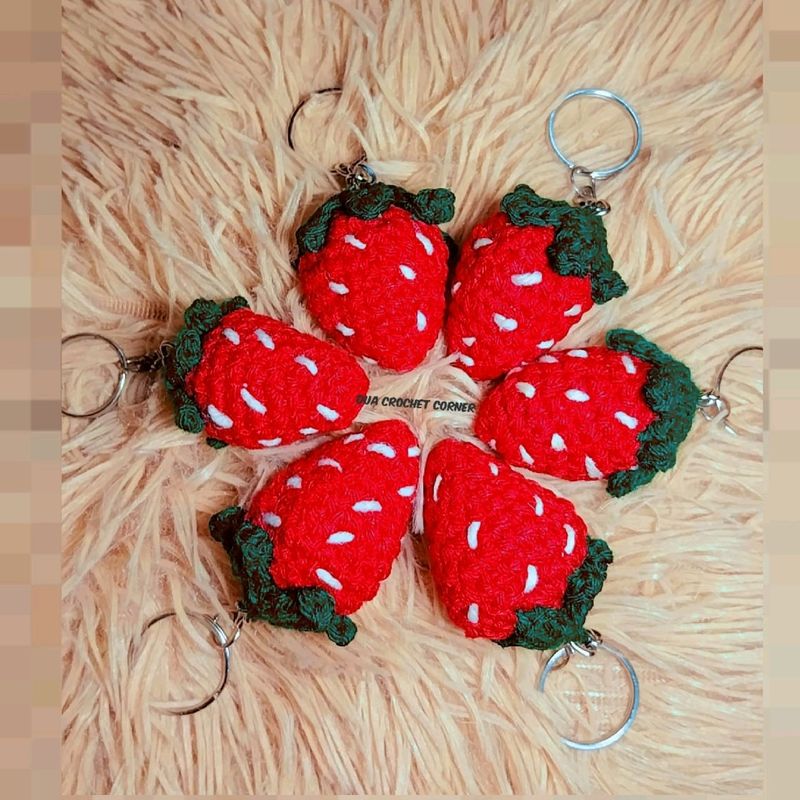 Crochet Strawberry Keychain