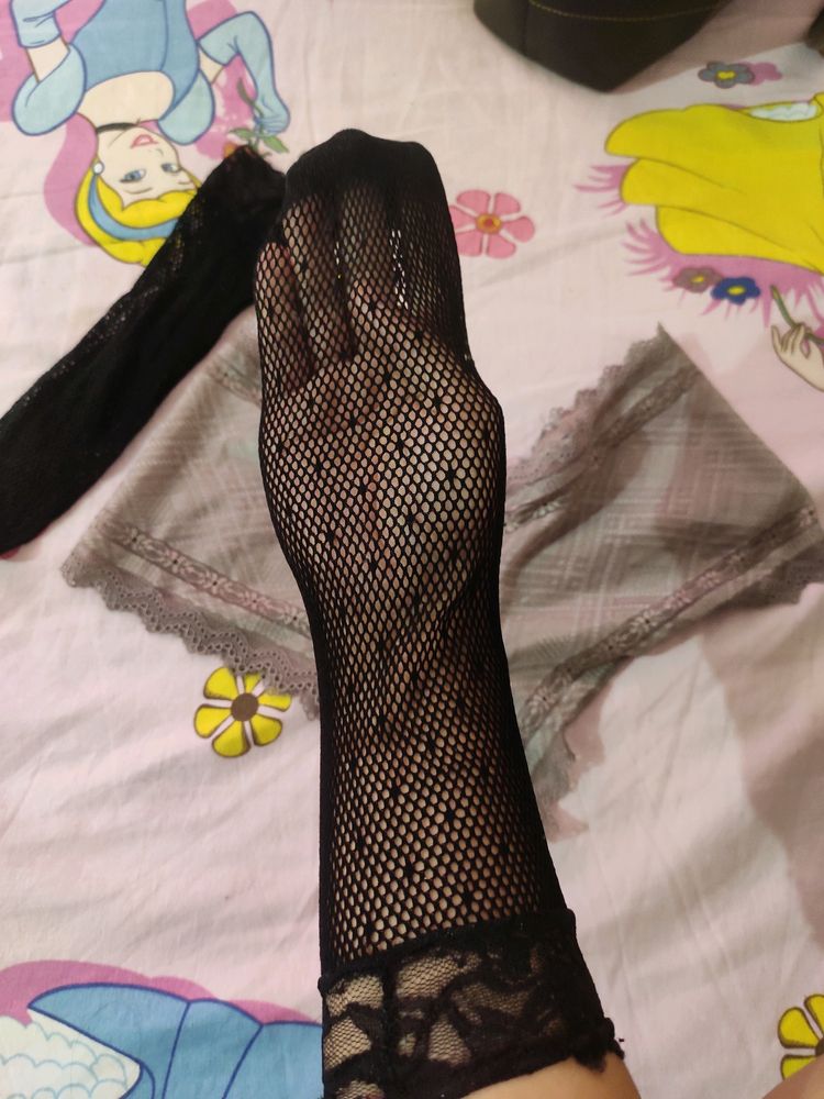 Pure Black Fishnet Socks  and  Slip Panty