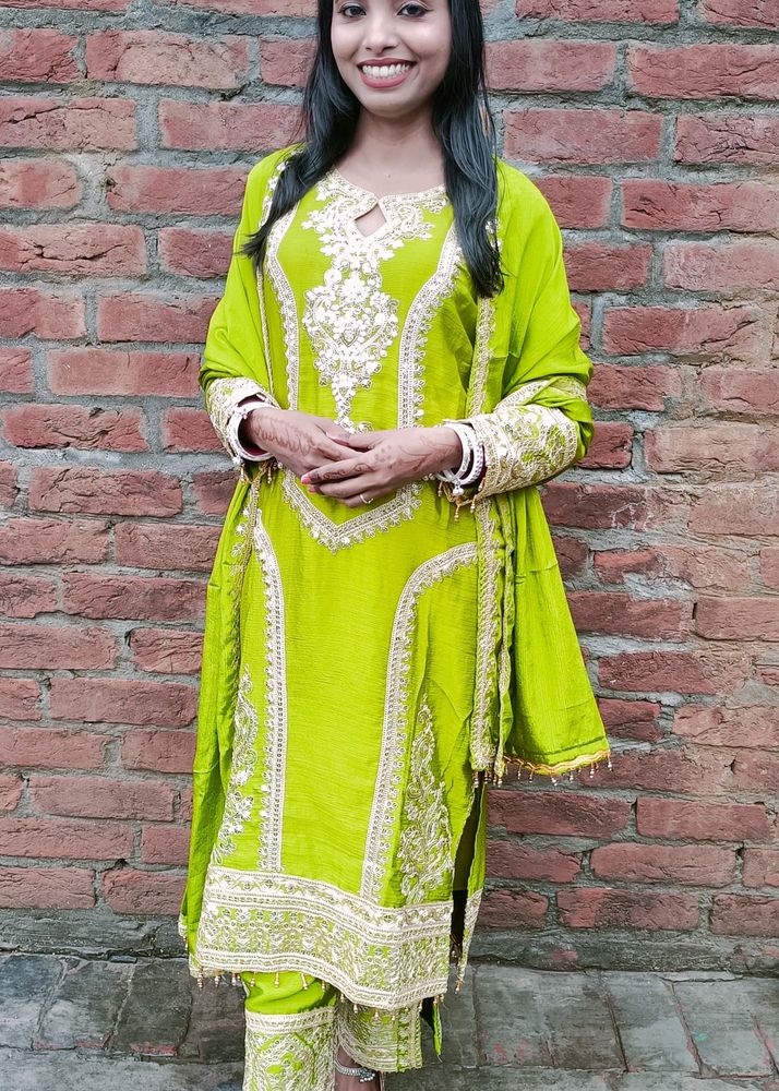 Olive Green Women Designer Kurta, Dupata & Bottom