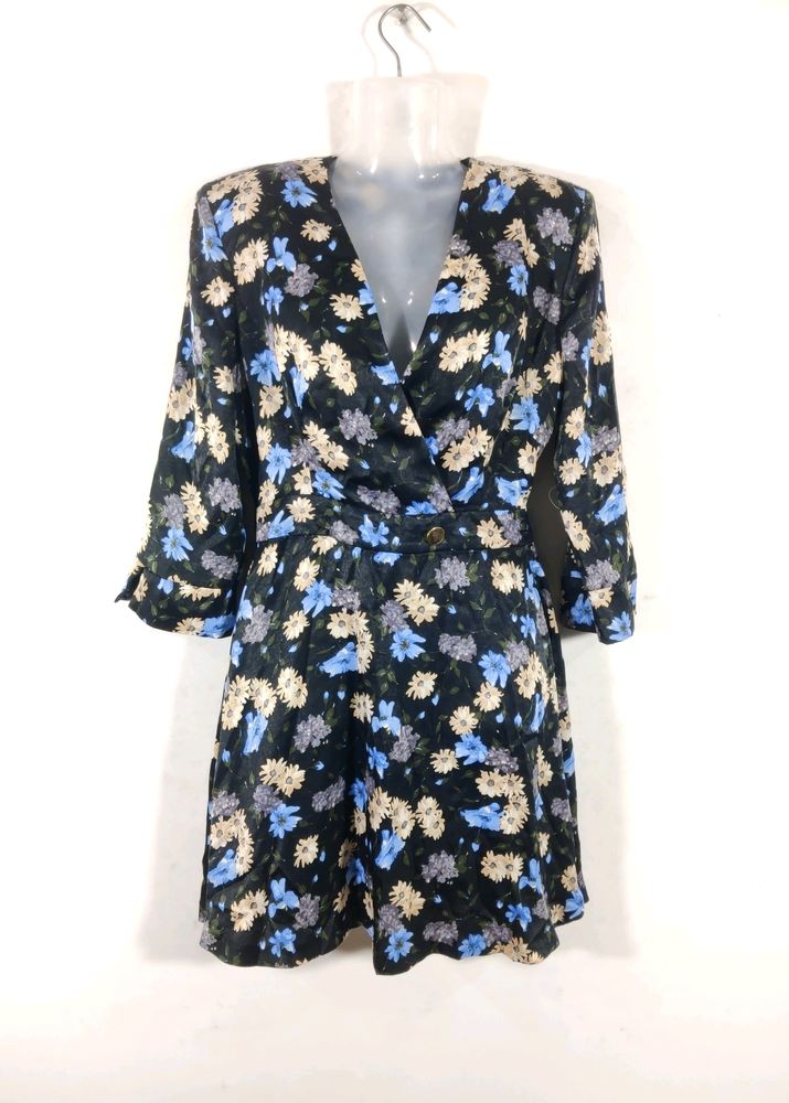 Zara Black Floral Printed Western Dress (Women)