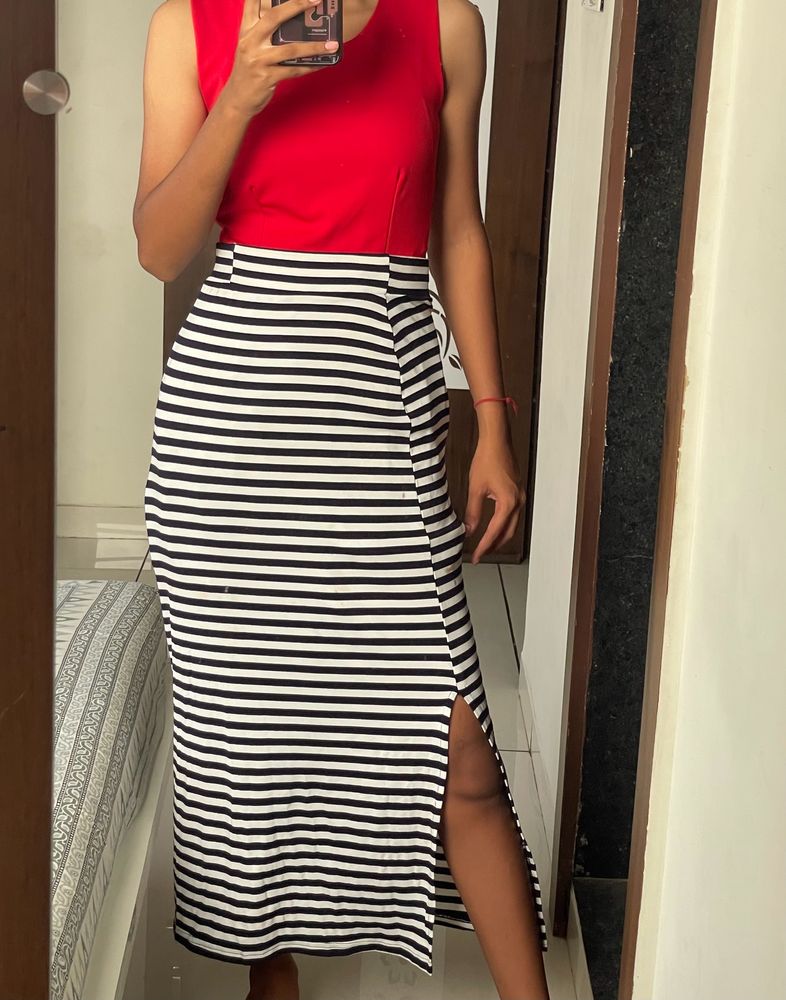 Lycra Striped Maxi Length Skirt