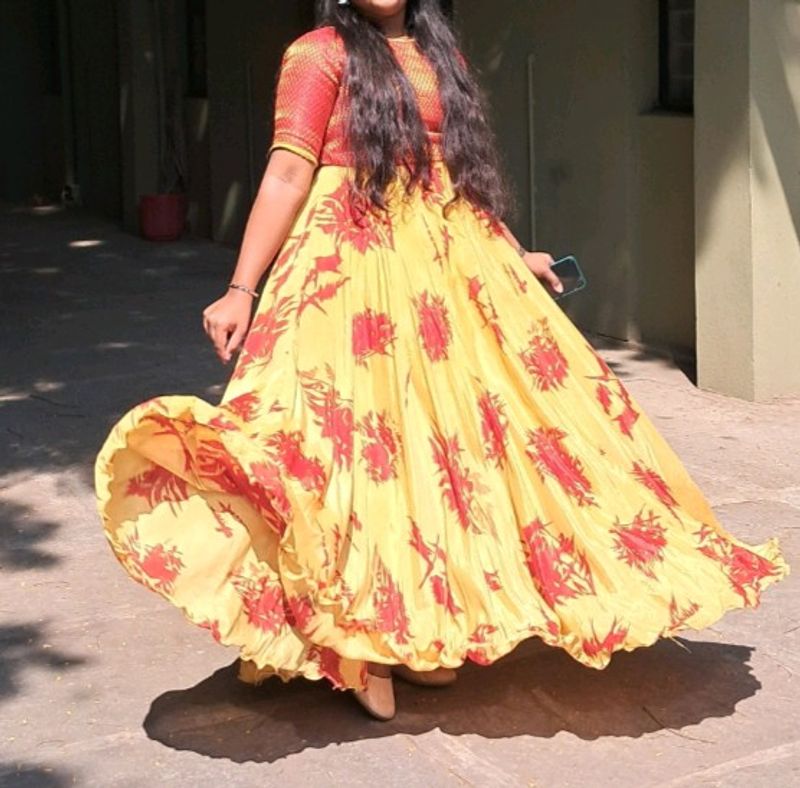 Red And Cream Long Frock For Small Gathering