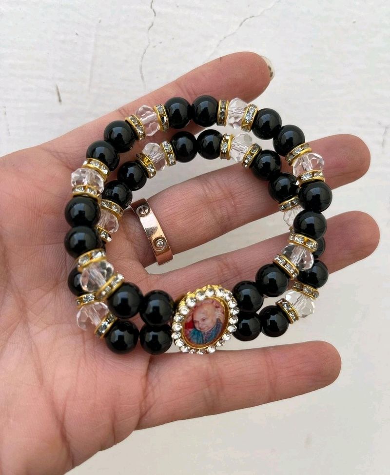 Guru Ji Swaroop Black Pearl Or Crystal Bracelet❤