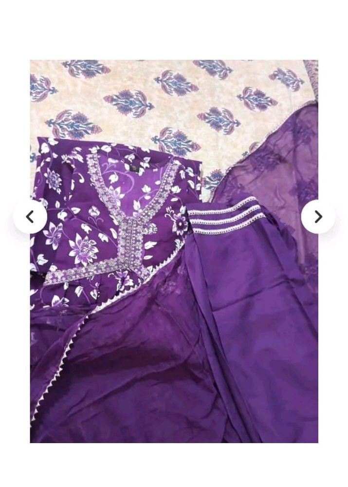 Women New Purple Alia Cut Suit Set Pant Kurti With