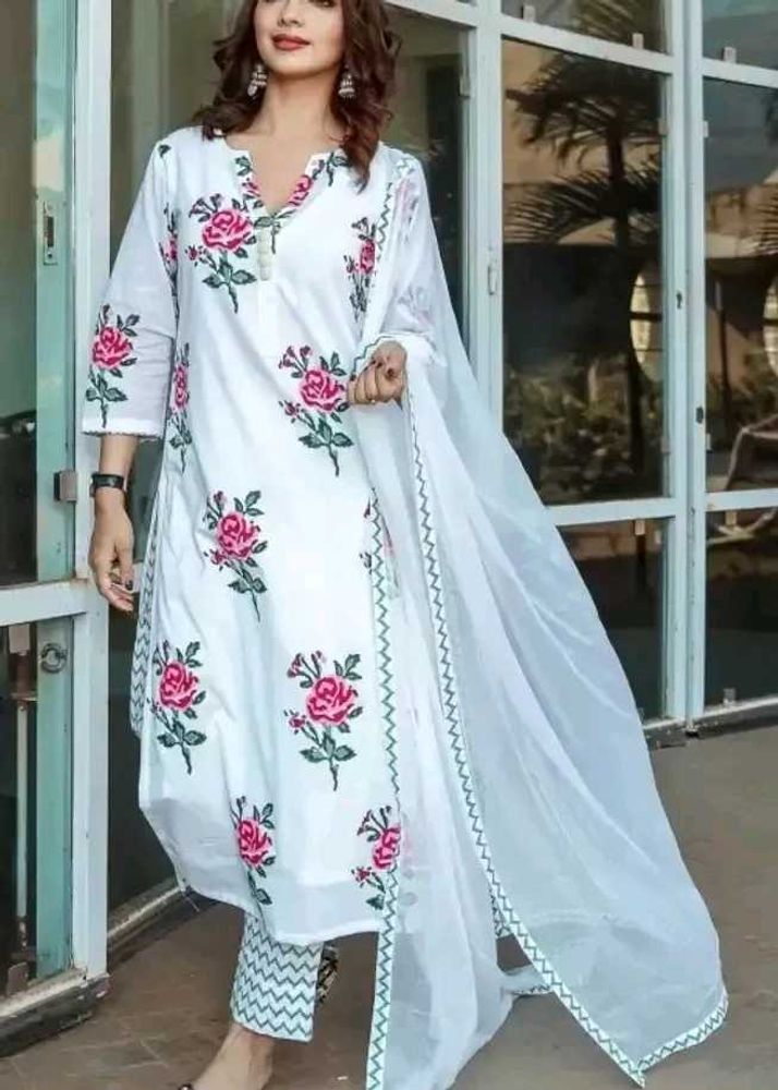 Cotton Blend Straight Printed Kurta Set