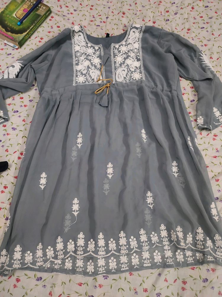 Grey Chikankari Short Kurti