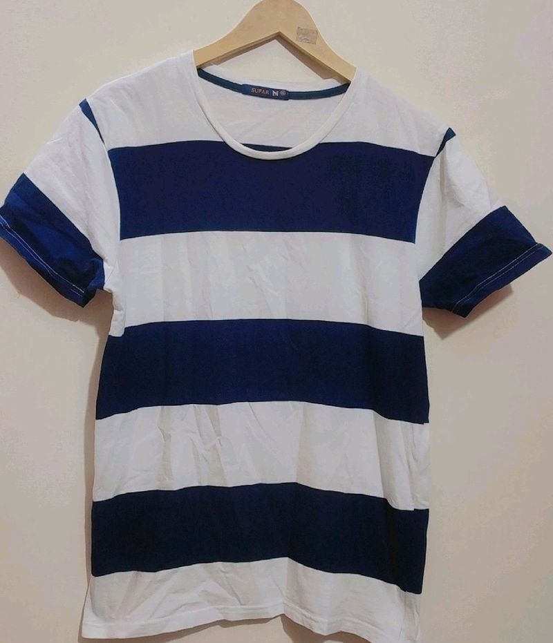 Navy Blue & White T-shirt For Boy & Men 36 Chest