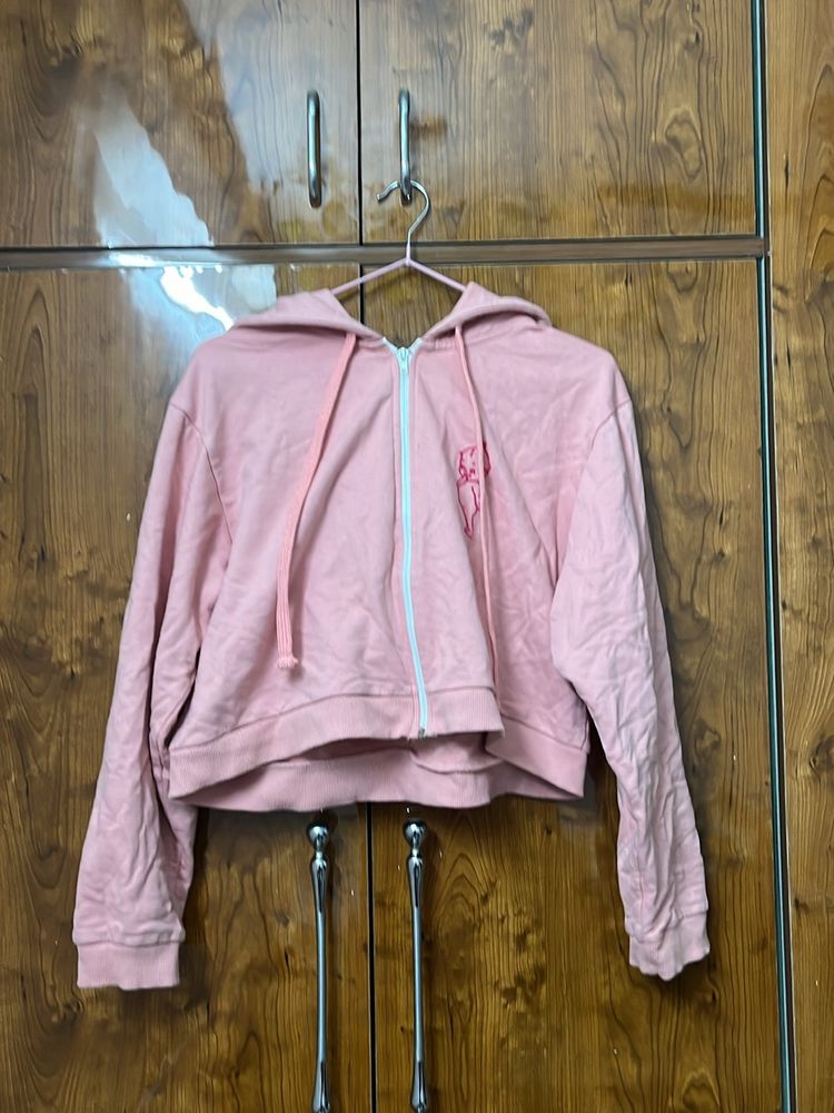 Bonkers Pink Crop Zip Up Hoodie/medium Size.